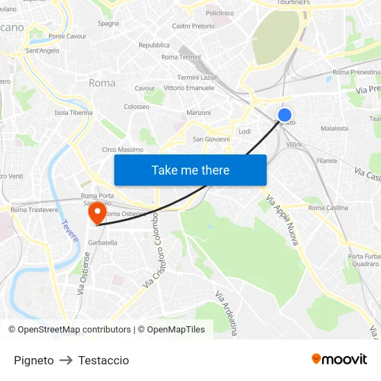 Pigneto to Testaccio map