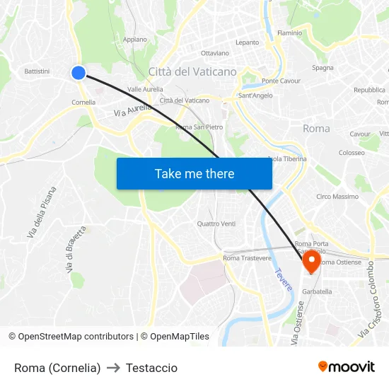 Roma (Cornelia) to Testaccio map