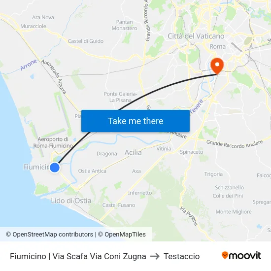 Fiumicino | Via Scafa Via Coni Zugna to Testaccio map