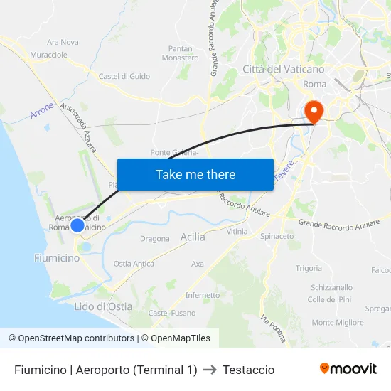 Fiumicino | Aeroporto (Terminal 1) to Testaccio map
