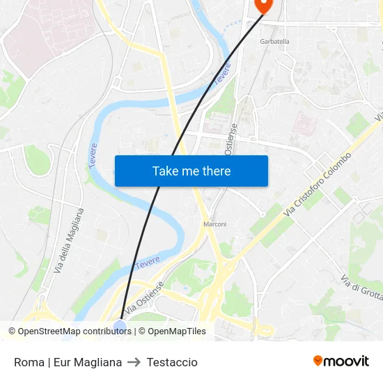 Roma | Eur Magliana to Testaccio map