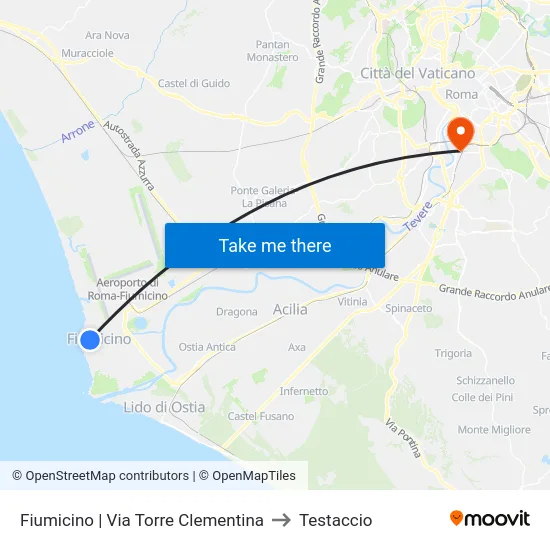 Fiumicino | Via Torre Clementina to Testaccio map