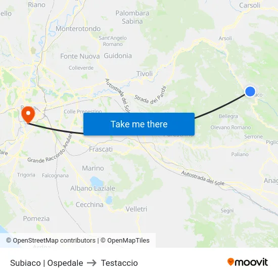 Subiaco | Ospedale to Testaccio map