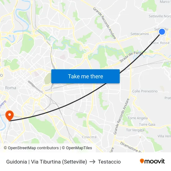 Guidonia | Via Tiburtina (Setteville) to Testaccio map