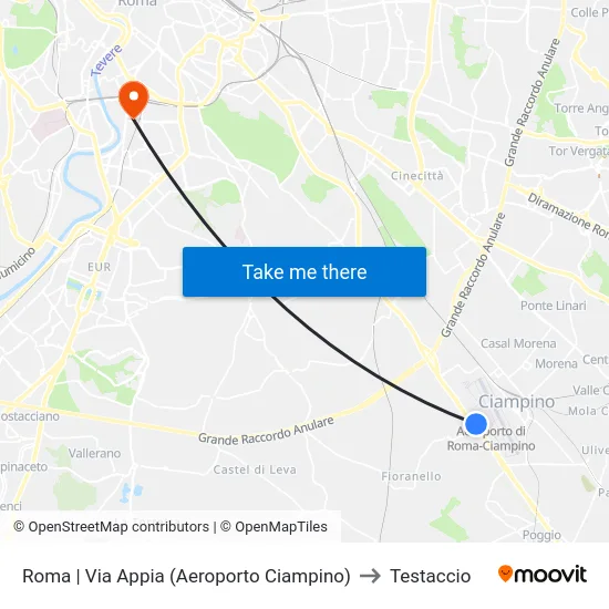 Roma | Via Appia (Aeroporto Ciampino) to Testaccio map