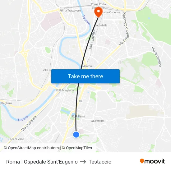 Roma | Ospedale Sant'Eugenio to Testaccio map