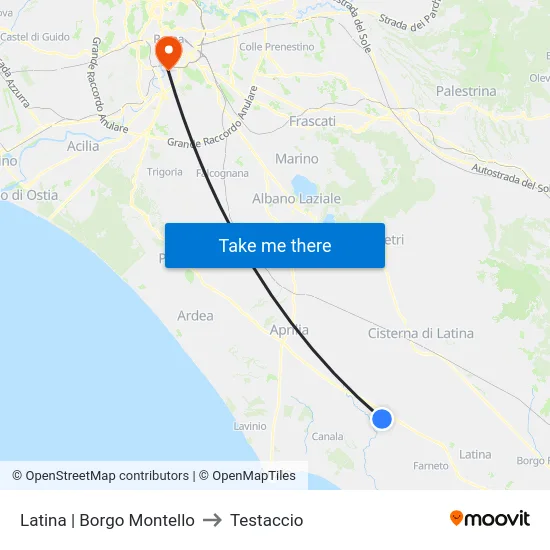 Latina | Borgo Montello to Testaccio map