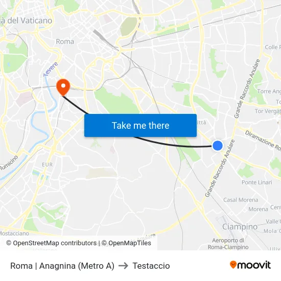 Roma | Anagnina (Metro A) to Testaccio map