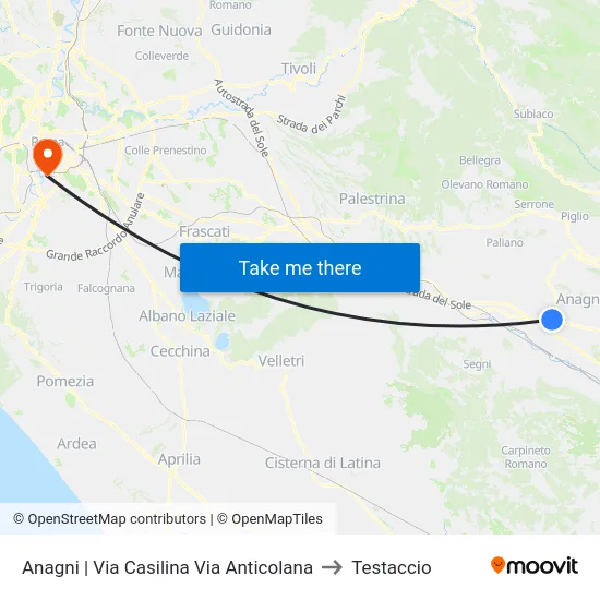 Anagni | Via Casilina Via Anticolana to Testaccio map