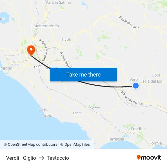 Veroli | Giglio to Testaccio map