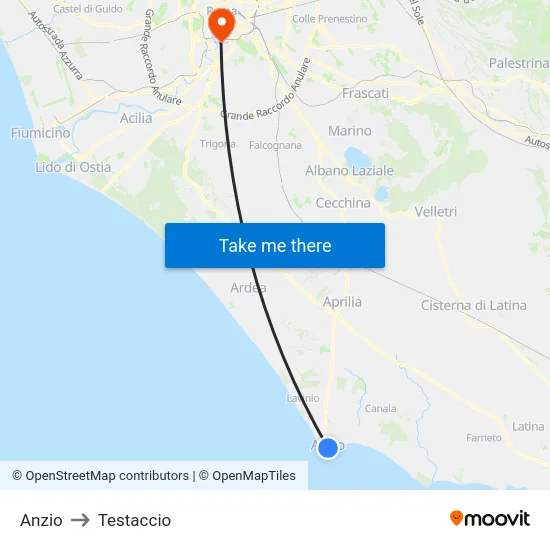 Anzio to Testaccio map