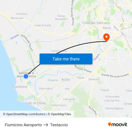 Fiumicino Aeroporto to Testaccio map