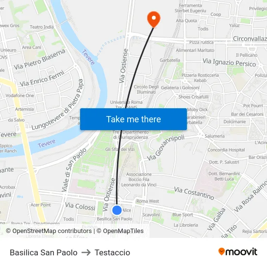 Basilica San Paolo to Testaccio map