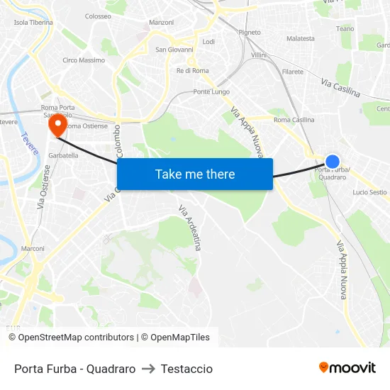 Porta Furba  - Quadraro to Testaccio map