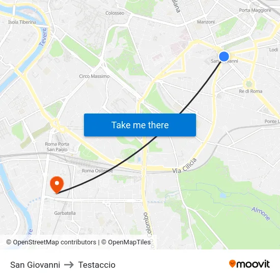 San Giovanni to Testaccio map