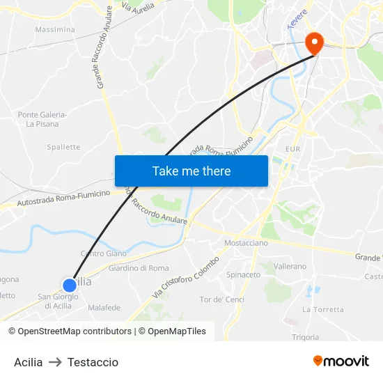 Acilia to Testaccio map