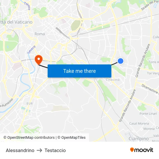Alessandrino to Testaccio map