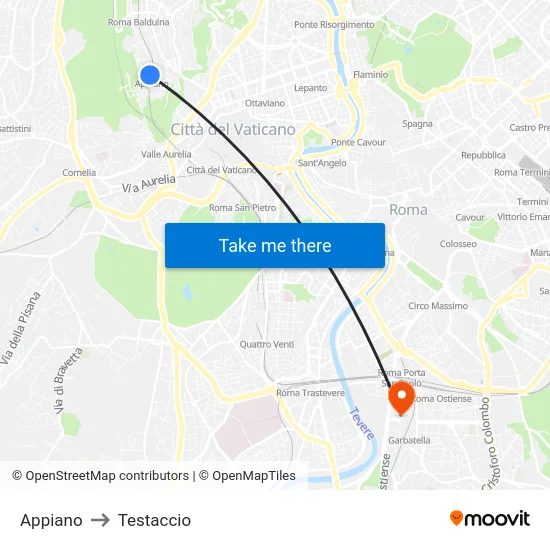 Appiano to Testaccio map