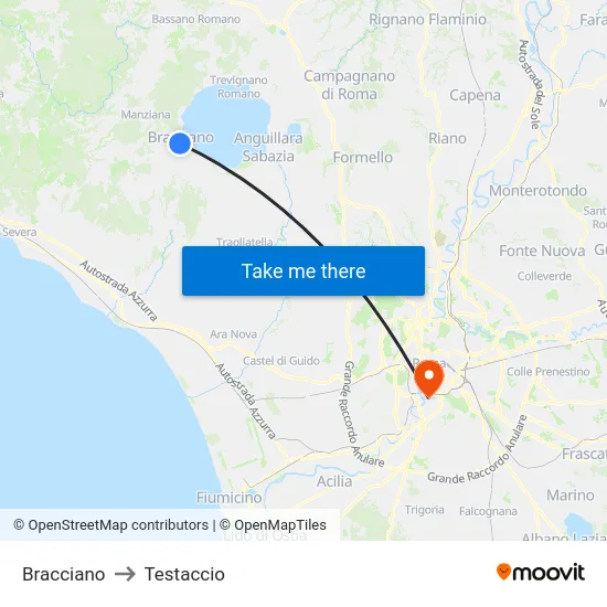 Bracciano to Testaccio map