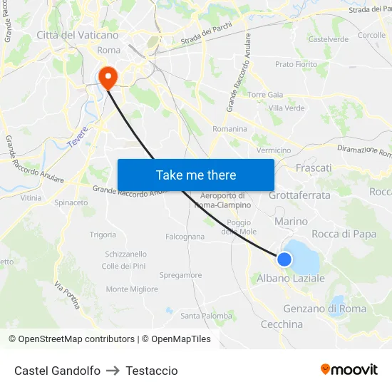 Castel Gandolfo to Testaccio map