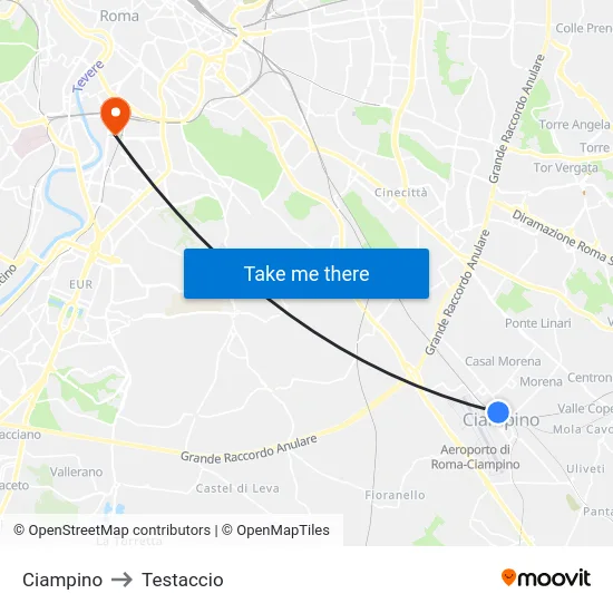 Ciampino to Testaccio map