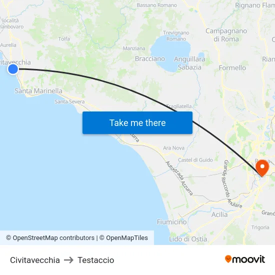 Civitavecchia to Testaccio map