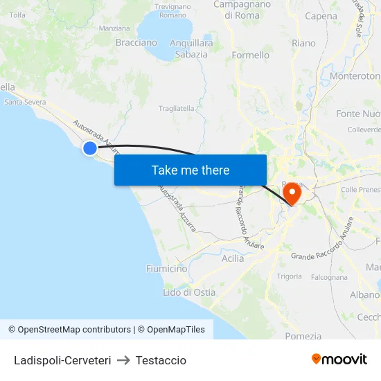Ladispoli-Cerveteri to Testaccio map