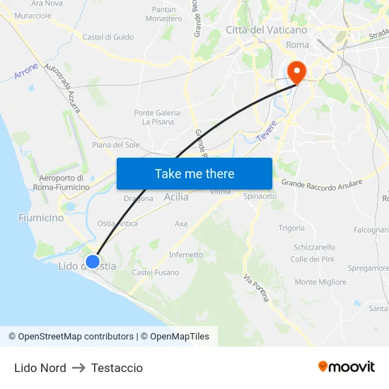 Lido Nord to Testaccio map