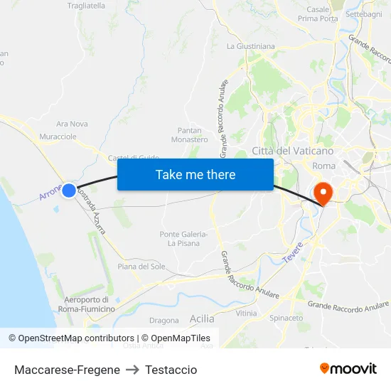 Maccarese-Fregene to Testaccio map