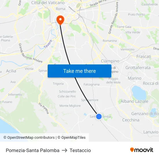 Pomezia-Santa Palomba to Testaccio map