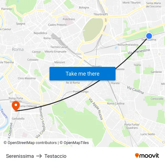 Serenissima to Testaccio map