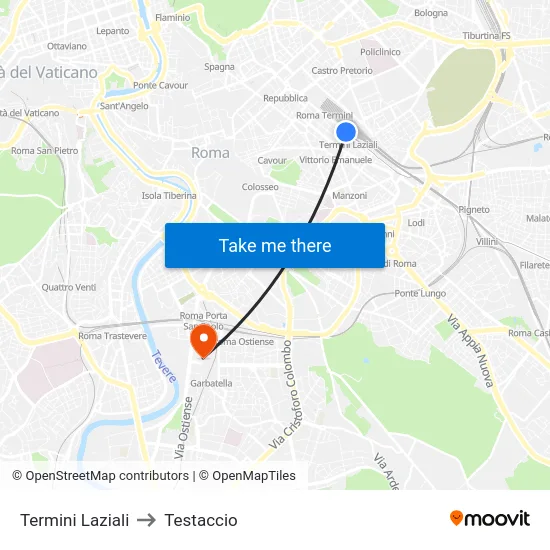 Termini Laziali to Testaccio map