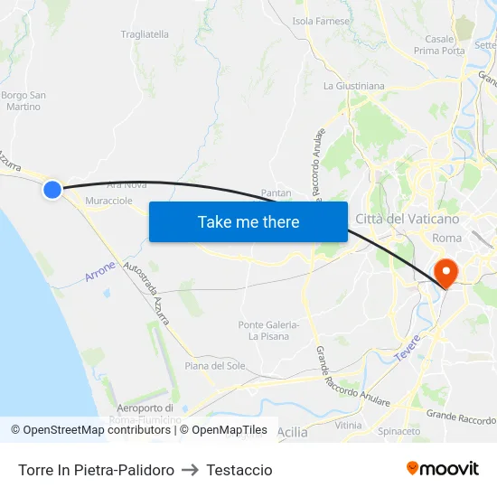 Torre In Pietra-Palidoro to Testaccio map
