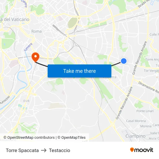 Torre Spaccata to Testaccio map