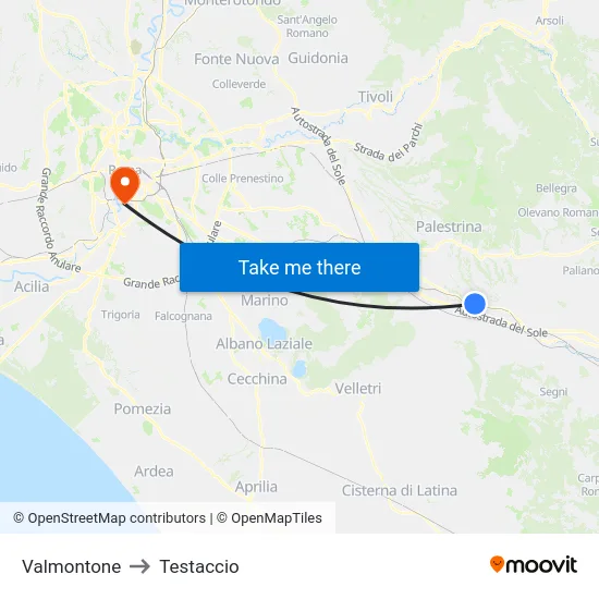 Valmontone to Testaccio map