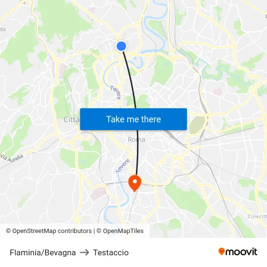 Flaminia/Bevagna to Testaccio map