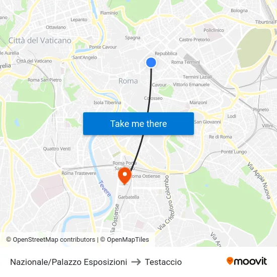 Nazionale/Palazzo Esposizioni to Testaccio map