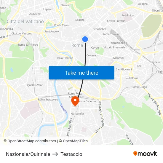 Nazionale/Quirinale to Testaccio map