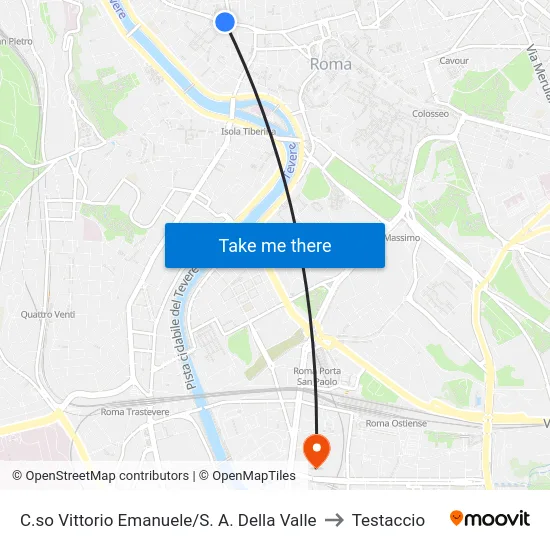 C.so Vittorio Emanuele/S. A. Della Valle to Testaccio map
