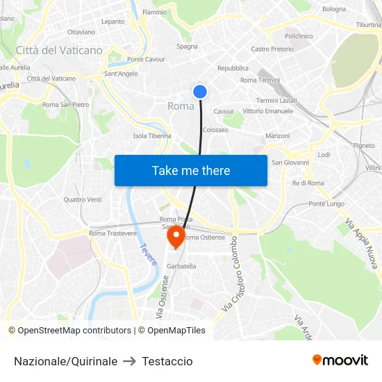 Nazionale/Quirinale to Testaccio map