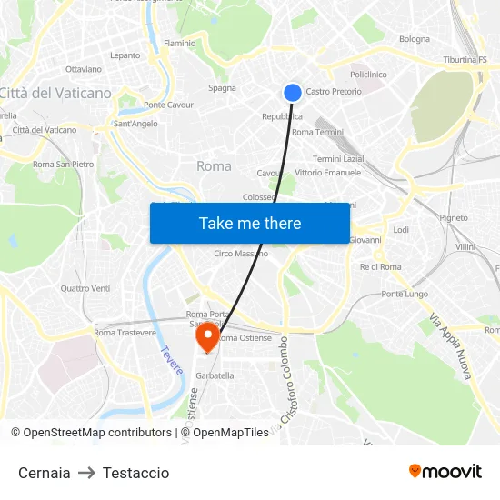 Cernaia to Testaccio map