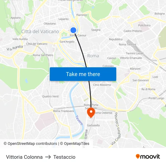 Vittoria Colonna to Testaccio map