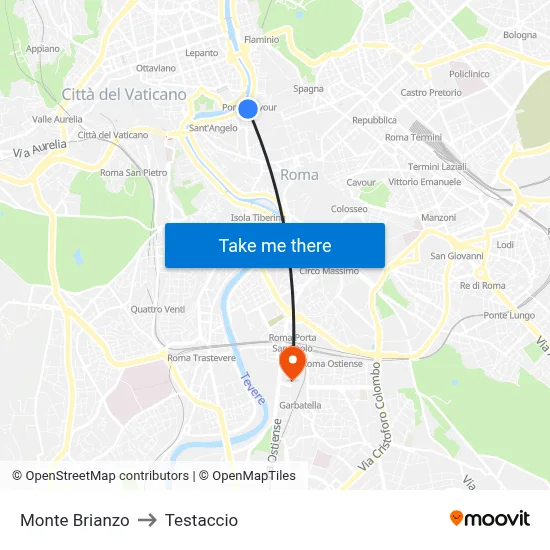 Monte Brianzo to Testaccio map