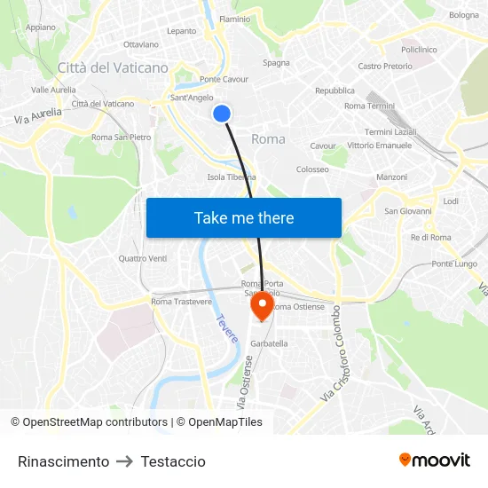 Rinascimento to Testaccio map