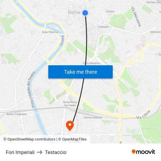 Fori Imperiali to Testaccio map