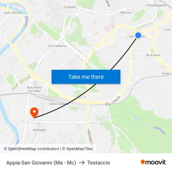 Appia-San Giovanni (Ma - Mc) to Testaccio map