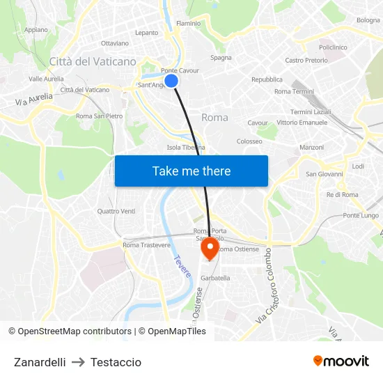 Zanardelli to Testaccio map