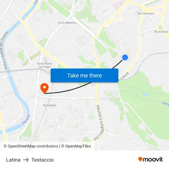 Latina to Testaccio map