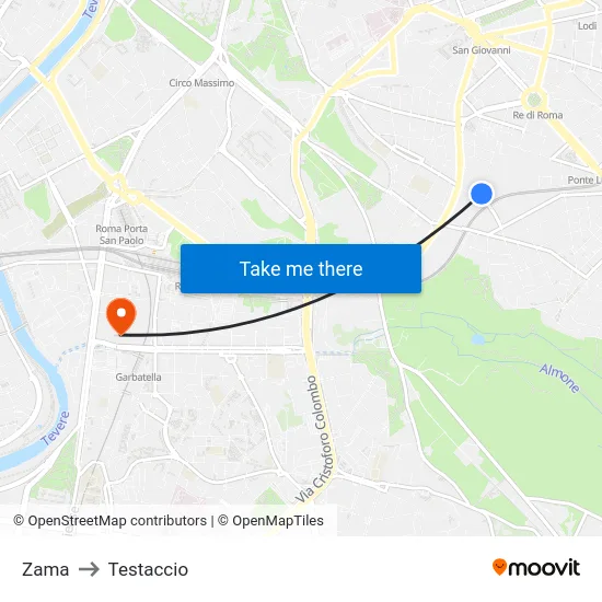 Zama to Testaccio map