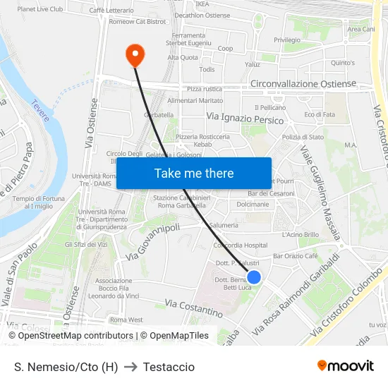 S. Nemesio/Cto (H) to Testaccio map